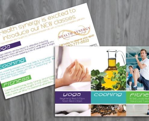 Promotional Postcard for Direct Mail Marketing Services from One Stop Mail from Healthy Synergy Yoga Cooking Fitness with photos
