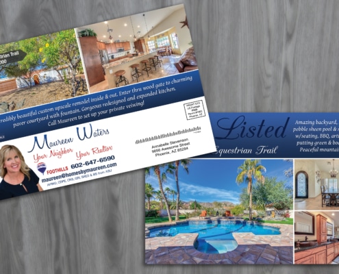 Direct Mail Marketing Services Postcard from One Stop Mail Maureen Waters from Remax with home photos and her profile pic