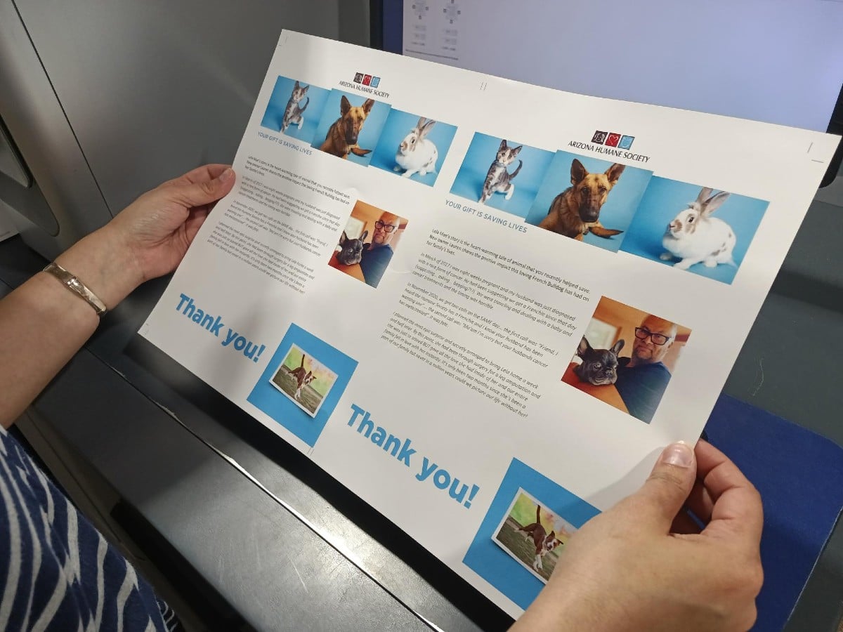 One Stop Mail direct mail brochure for AZ Humane Society web